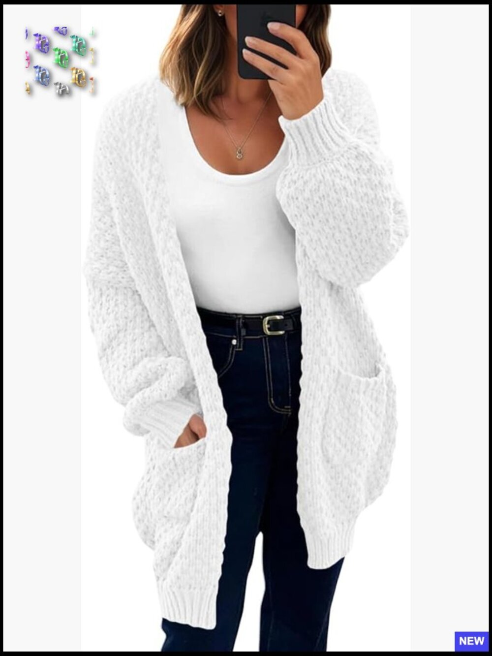 Oversized Open Front Cardigan Chunky Knit Lantern Sleeve Sweater Coat with